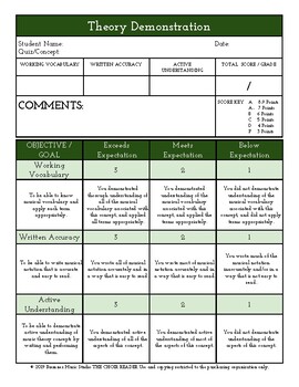 Preview of Theory Assessment Rubric for Music Ensembles