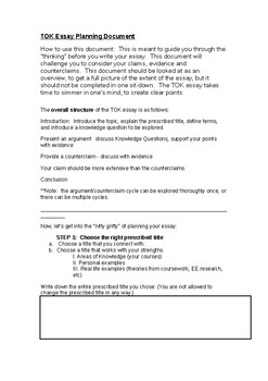 Preview of Theory of Knowledge (TOK) Essay Planning Document:  FULL ESSAY (Steps 1 - 11)
