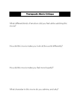 Preview of Therapeutic Movie Questions Worksheet!
