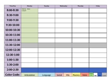 Preview of Therapist Schedule OT/PT/SLP