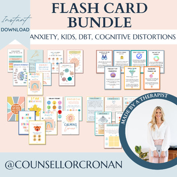 Preview of Therapist flash cards, anxiety, DBT, cognitive distortions, self regulation
