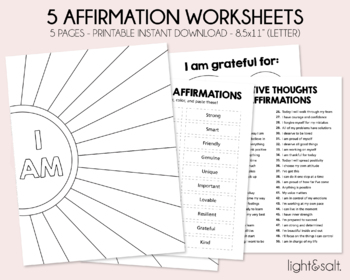 Preview of Therapy Affirmation Worksheets, Daily self-care, Mental Health Pages