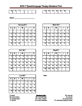 Attendance Sheet 2016-17 by Speech Treat | TPT