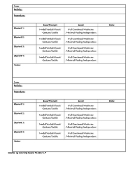 Preview of Therapy Data Collection Sheet