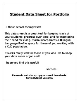 Preview of Therapy Data Sheet for Student Portfolio