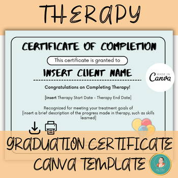Preview of Therapy Graduation Certificate Canva Template, Certificate Template, Kids
