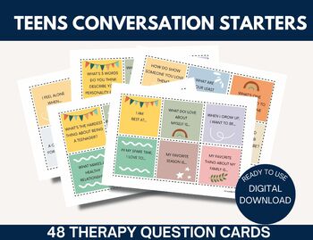 Preview of Therapy Question Cards For Teens, Counseling Flash Cards, conversation cards,