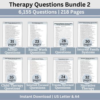 Preview of Therapy Questions Bundle, Therapy Cheat Sheets, SAVE 25% Bundle