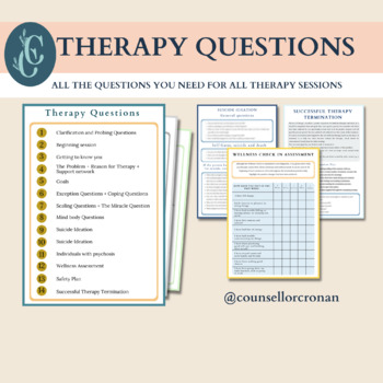 Preview of Therapy Questions, therapy notes, Counseling Questions, conversation starter