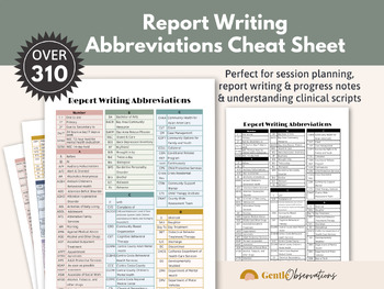 Preview of Therapy Report Writing Abbreviations Cheatsheet for Mental Health Professionals