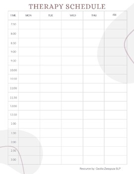 Preview of Therapy Schedule printable template