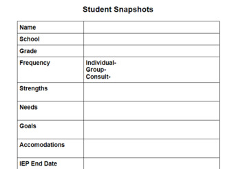 Preview of Therapy Student Snapshots Template