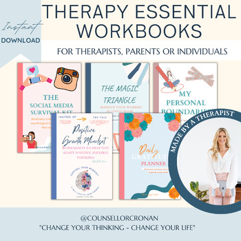 Preview of Therapy essential books, social emotional learning, coping skills, anxiety