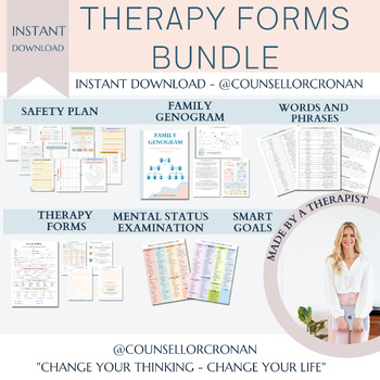 Preview of Therapy form bundle, mental status cheat sheet, family genogram, smart goals,
