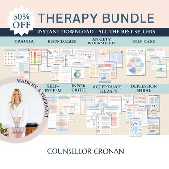Preview of Therapy worksheet bundle, Teen mental health, inner critic, boundaries, trauma,