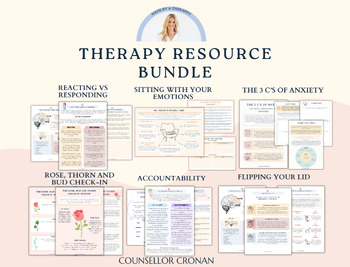 Preview of Therapy worksheet bundle, check-in method, reacting vs responding, regulation