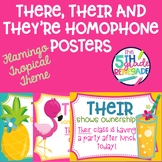 There, Their, They're Homophone Posters Flamingo Theme