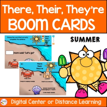 There They're Their -The three there's - Summer Homophone Boom Cards