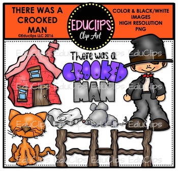 Preview of There Was A Crooked Man Nursery Rhyme Clip Art Bundle {Educlips Clipart}