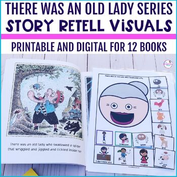 Preview of There Was An Old Lady Speech Story Retelling Visuals W/ Printable & Google Slide