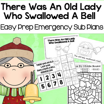 Preview of December Sub Plans There Was An Old Lady Who Swallowed A Bell