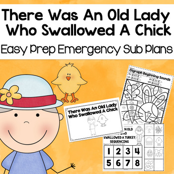 Preview of There Was An Old Lady Who Swallowed A Chick April Sub Plans