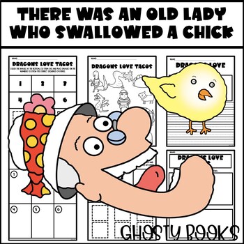 Preview of There Was An Old Lady Who Swallowed a CHICK Book Writing Coloring Sequencing