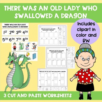 Preview of There Was An Old Lady Who Swallowed a Dragon Cut and Paste Worksheets