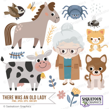 Preview of There Was An Old Lady Who Swallowed a Fly Clipart - Instant Download File