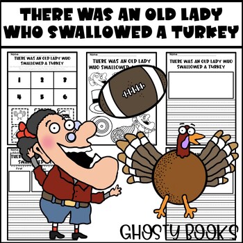 Preview of There Was An Old Lady Who Swallowed a TURKEY Book Writing Coloring Sequencing