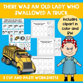 Preview of There Was An Old Lady Who Swallowed a Truck Cut and Paste Worksheets