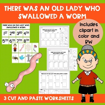 Preview of There Was An Old Lady Who Swallowed a Worm Cut and Paste Worksheets