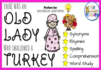 Preview of There Was an Old Lady Who Swallowed a Turkey + Digital Resources + Comprehension