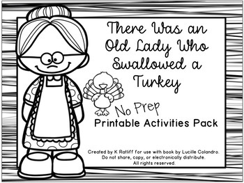 Preview of There Was an Old Lady Who Swallowed a Turkey:  No-Prep Printables Pack