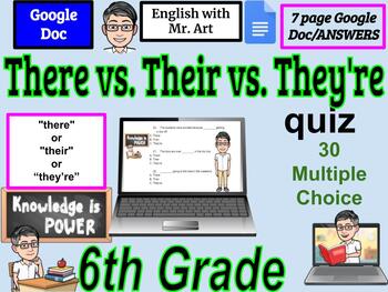 Preview of There vs. Their vs. They're Multiple Choice - 6th grade  - 30 Questions Answers