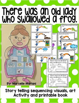 Preview of There was an old lady who swallowed a frog- sequencing, art and printable book