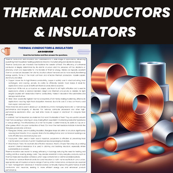 Preview of Thermal Conductors & Insulators Reading Comprehension | Thermal Energy and Heat