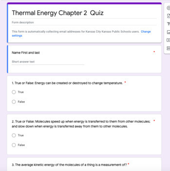 Preview of Thermal Energy Chapter 2 Quiz/Assessment (Amplify Science)