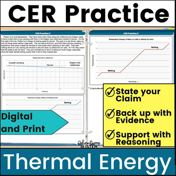 Preview of Claim Evidence Reasoning Practice Thermal Energy heat transfer worksheet CER