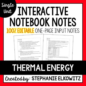 Preview of Thermal Energy and Heat Editable Notes
