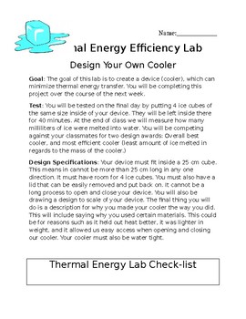 Preview of Thermal Energy Lab (Design your own cooler)