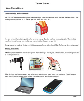 Preview of Thermal Energy Notes, Questions, and more