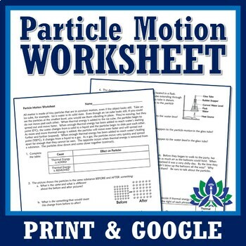 Preview of Thermal Energy Particle Motion Worksheet NGSS MS-PS1-4