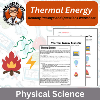 Preview of Thermal Energy Reading Passage and Questions Worksheet
