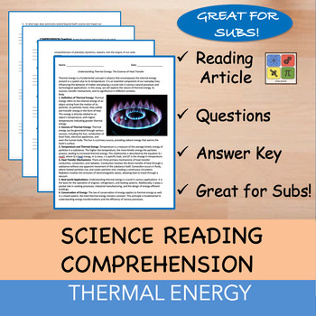 Preview of Thermal Energy - Reading Passage and x 10 Questions (EDITABLE)