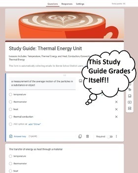 Preview of Thermal Energy Study Guide - Physical Science - Google Form