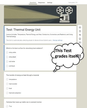 Preview of Thermal Energy Test - Physical Science - Google Form
