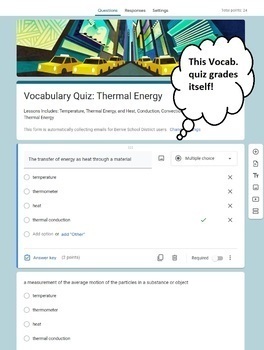 Preview of Thermal Energy Vocabulary Quiz - Physical Science - Google Form