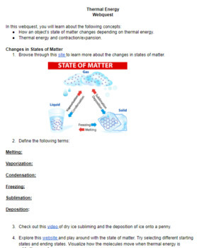 Preview of Thermal Energy Webquest