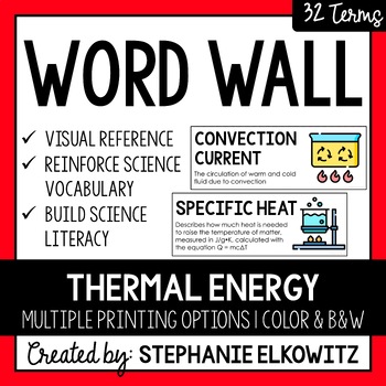 Preview of Thermal Energy and Heat Word Wall | Science Vocabulary